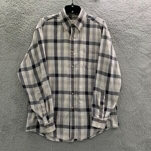 Vintage Viyella Shirt Mens Size Medium Button Up Plaid Cotton Wool Gray